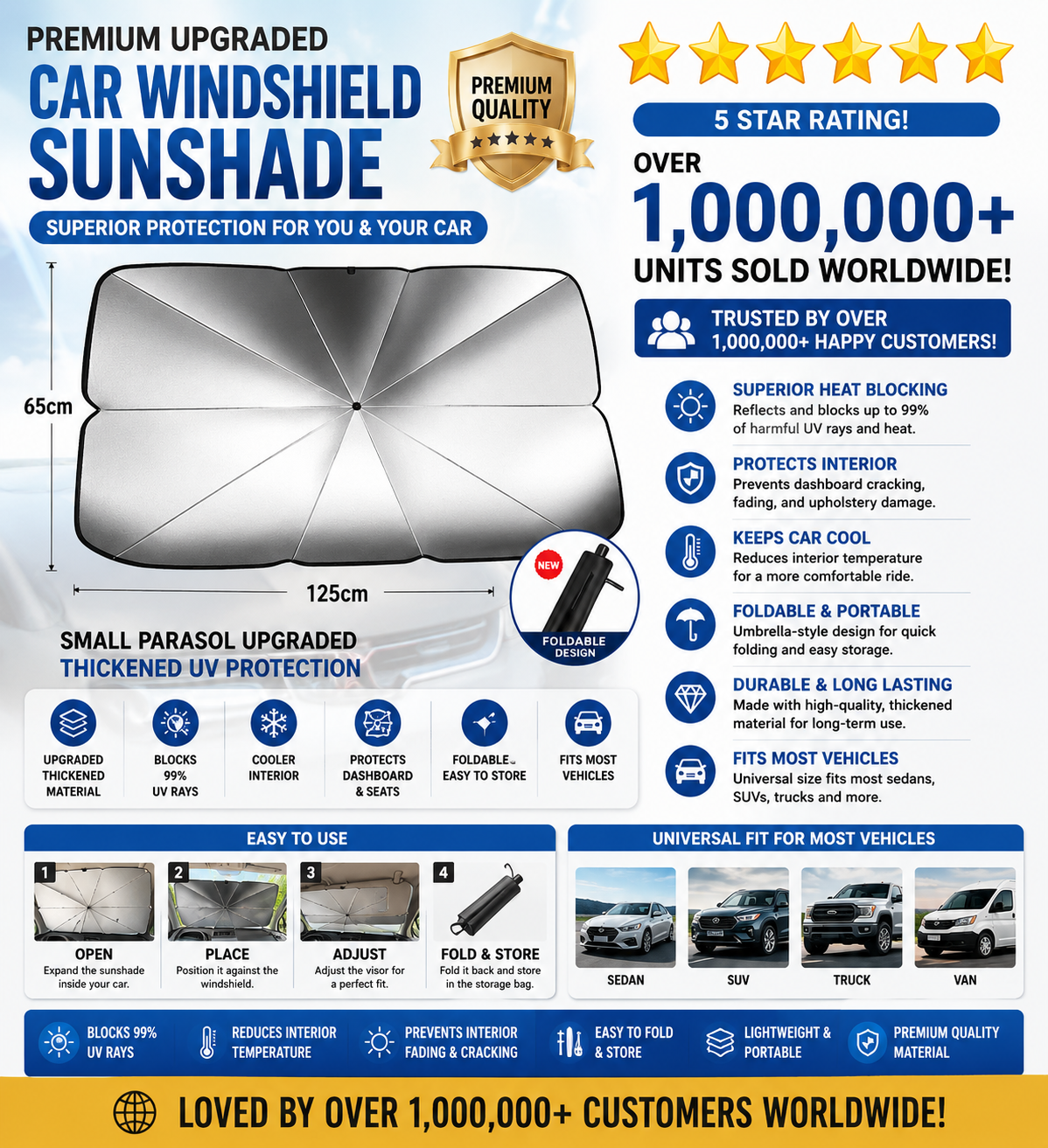 Car Sunshade Umbrella – Foldable Windshield UV & Heat Protection