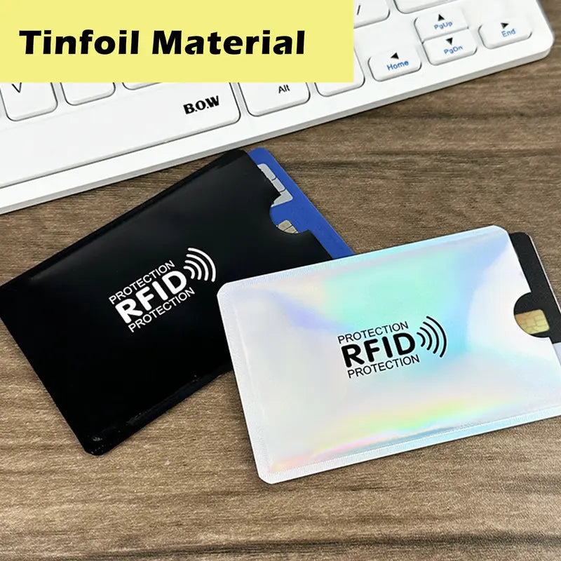 8 Counts RFID Blocking Card Sleeves Set | Anti-Demagnetization & Anti-Skimming | Tinfoil Material | Crescent Notch & Rounded Corner Design | Credit Card & ID Protection