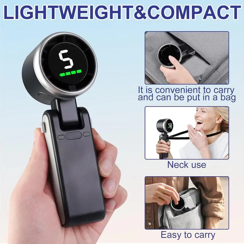 Portable Handheld Turbo Fan — 5-Speed, 4000mAh, 10H Battery Life, 3-in-1
