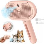 3-in-1 Steam Pet Brush | Self-Cleaning Grooming Comb for Dogs & Cats | Anti-Static Mist Spray | Bionic Anti-Scratch Pins | USB Rechargeable (White)