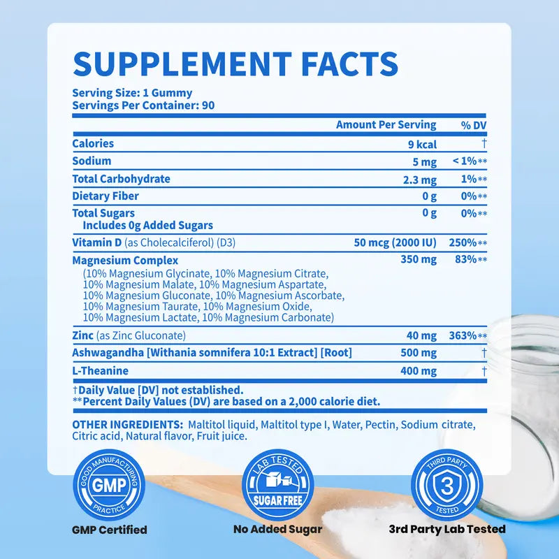 VEV DeepCalm 14-in-1 Magnesium Complex Gummies | Glycinate, D3, Ashwagandha, L-Theanine, Zinc | 90 Count | Vegan | No Added Sugar