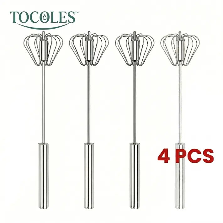 TOCOLES Semi-Automatic Stainless Steel Hand-Push Rotary Whisk | Food-Grade Rust-Resistant | Riveted Construction | Easy to Clean | For Eggs, Coffee & Cooking