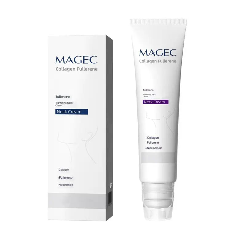 MAGEC Collagen Fullerene Tightening Neck Cream – 5-Roller Applicator, Hyaluronic Acid, Retinol & Niacinamide | Firms, Brightens & Reduces Wrinkles