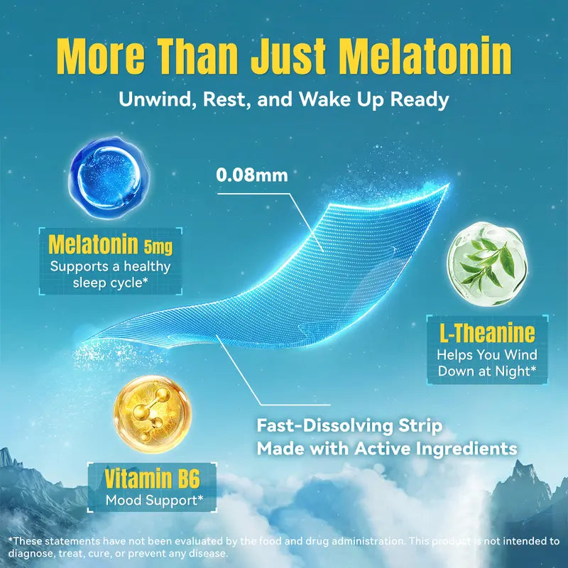 MIHIYO Sleep Support Melatonin 5mg Strips — Fast Dissolving, Sugar Free, Honey Lemon, 20 Strips