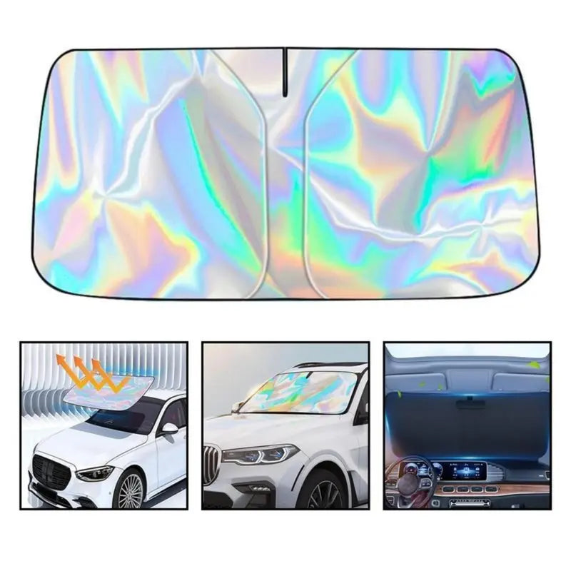 2PCS Holographic Car Windshield Sunshade – Foldable Anti-UV Front Window Sun Shade | Triple-Layer Heat Protection | Universal Fit for Sedan, SUV & Truck