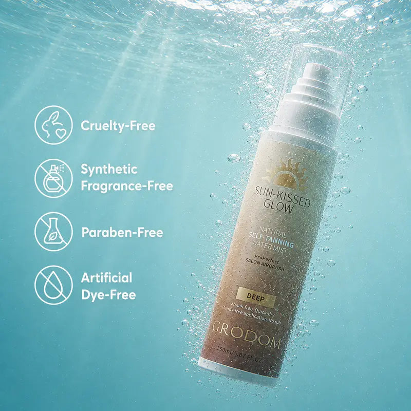 GRODOM Sun-Kissed Glow Self Tanning Water Mist – Organic, Streak-Free & Natural Tan for Body, Face & Hands | Cruelty-Free, Vegan, Paraben-Free | All Skin Types