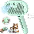3-in-1 Steam Pet Brush | Self-Cleaning Grooming Comb for Dogs & Cats | Anti-Static Mist Spray | Bionic Anti-Scratch Pins | USB Rechargeable (White)
