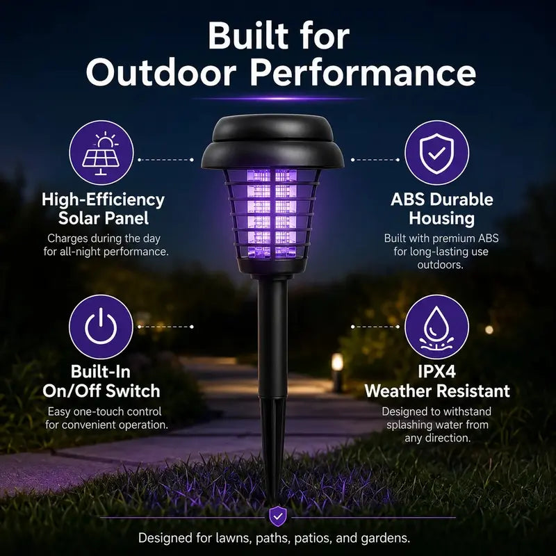 Solar Mosquito Zapper Garden Stake Light – UV Insect Killer + Pathway Lamp, IPX4 Weatherproof