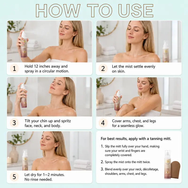 GRODOM Sun-Kissed Glow Self Tanning Water Mist – Organic, Streak-Free & Natural Tan for Body, Face & Hands | Cruelty-Free, Vegan, Paraben-Free | All Skin Types