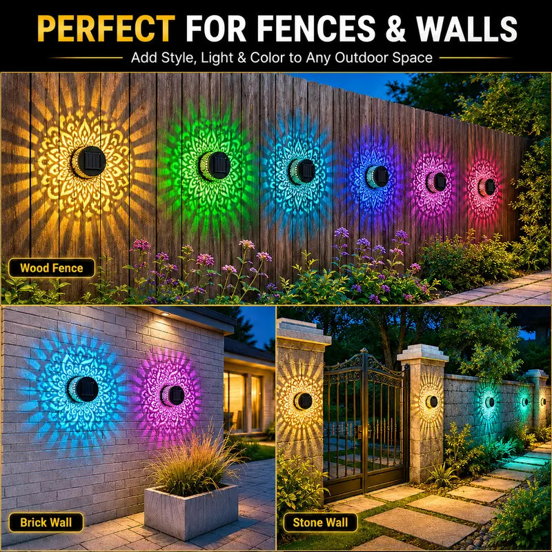 Solar Mandala Projection Wall Light – 7-Color Changing, Waterproof Outdoor Fence & Garden Decor