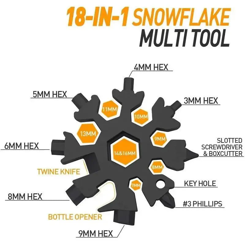 18-in-1 Snowflake Multi-Tool – Stainless Steel Portable Wrench, Screwdriver & Bottle Opener | Survival Gadget for Outdoor Adventures
