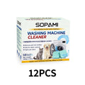 SOPAMI Washing Machine Cleaner Tablets 12 count formulated for pet owners fragrance free neutralizes pet odors removes pet hair buildup safe for septic systems dissolves dirt and residue