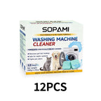 SOPAMI Washing Machine Cleaner Tablets 12 count formulated for pet owners fragrance free neutralizes pet odors removes pet hair buildup safe for septic systems dissolves dirt and residue