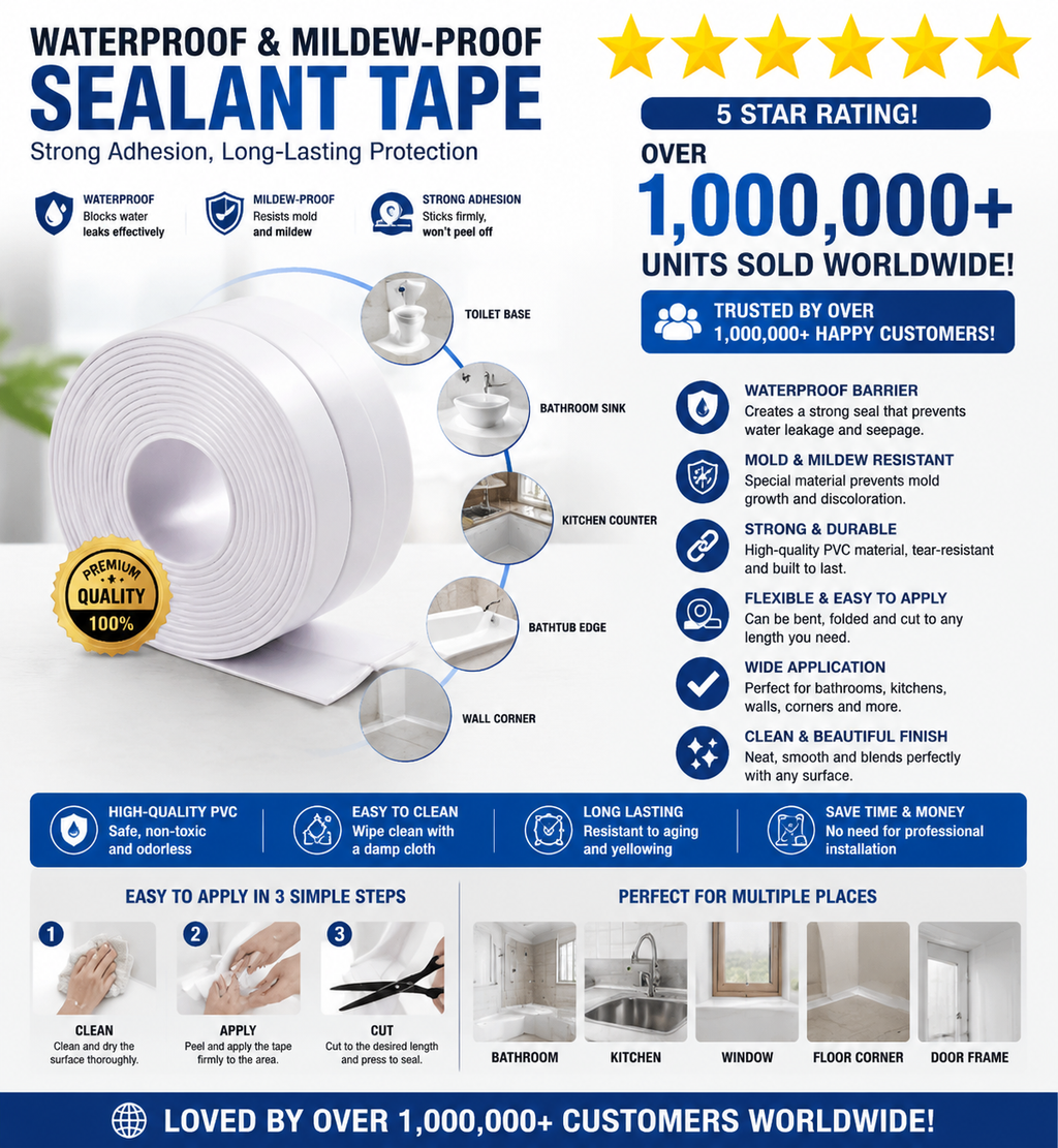 HOTYPXQ Self-Adhesive White Caulk Tape – Waterproof PE Sealant Strip