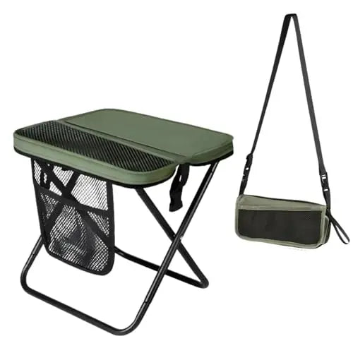 12" Portable Collapsible Stool - Folding Chair with Storage Pouch, Convertible Satchel for Hands-Free Carry & Supports 265Lbs, Ultralight for Hiking, Fishing, Camping, Festivals