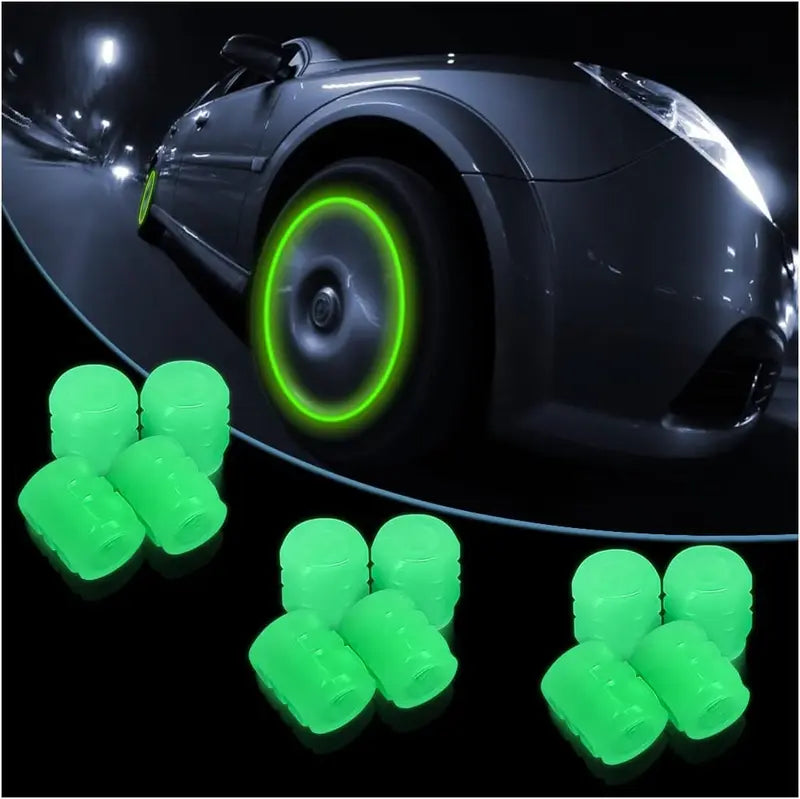 Luminous Tire Valve Stem Caps – 8PCS Glow in the Dark | Leak-Proof, Corrosion Resistant | Universal for Car, Truck, SUV, Motorcycle & Bike (Green)