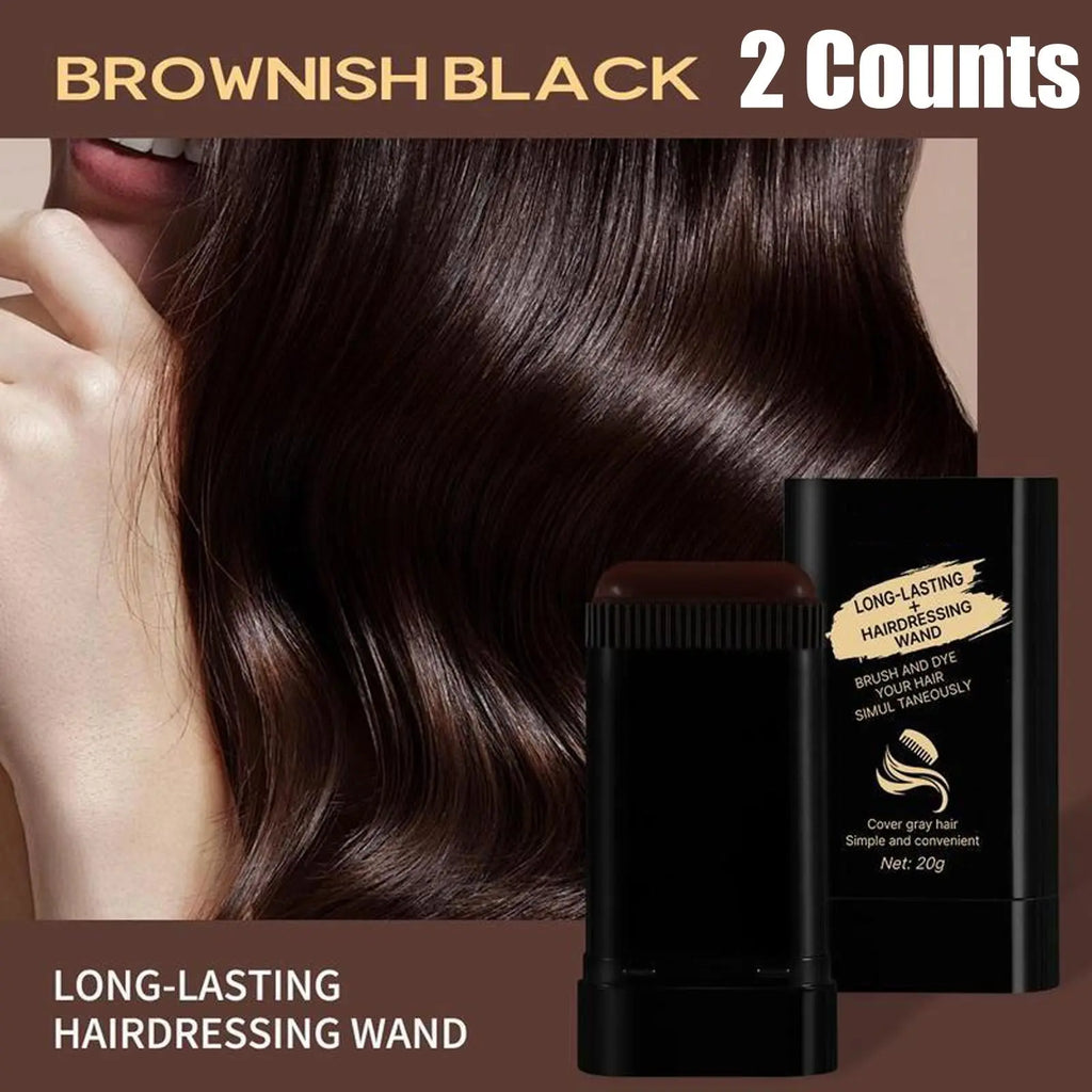 2-Pack Long-Lasting Hair Dye Wand Stick – Instant Gray Coverage, Waterproof & Sweatproof Hairdressing Comb (20g, Black)