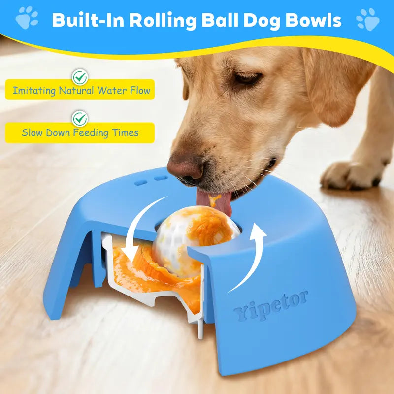 Yipetor Slow Feeder Dog Bowl – No-Spill Liquid Treat & Bone Broth Licking Bowl | Built-in Rolling Ball | Buy 2 Get 1 Free Zen Disc