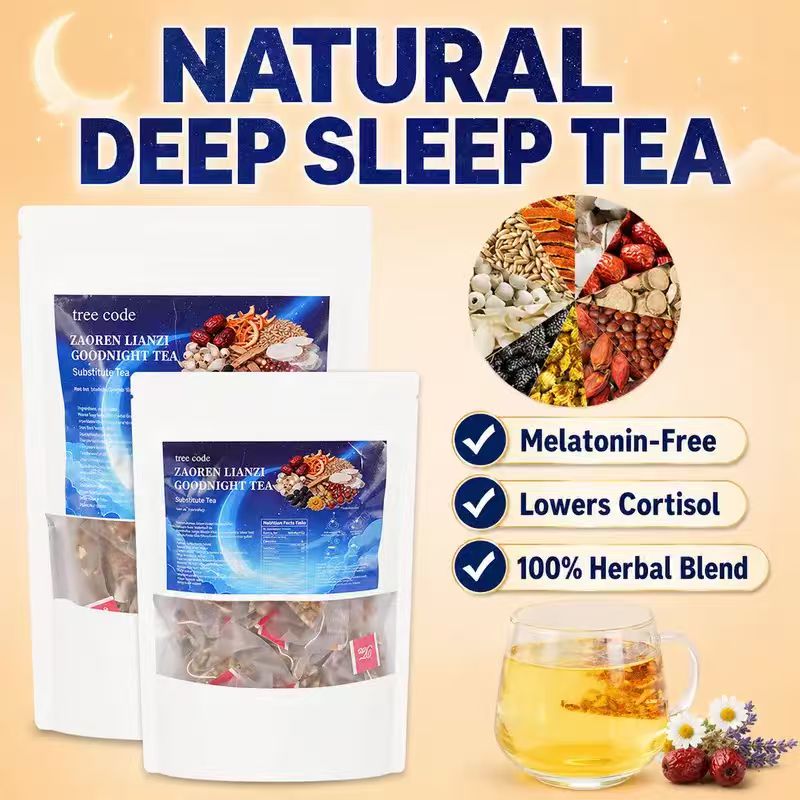 Treecode Zaoren Lianzi Goodnight Tea – Melatonin-Free Deep Sleep Herbal Tea | Cortisol Relief, Stress & Calm | 30/60/120 Bags