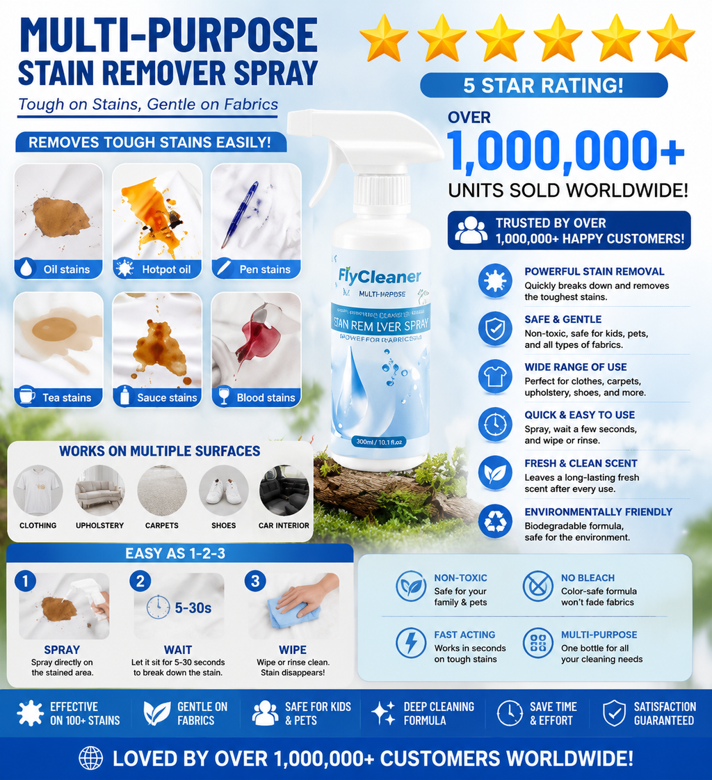 FlyCleanse Clothing Emulsifier – Non-Ionic Laundry Pre-Treatment Stain Remover Spray (10 fl oz)