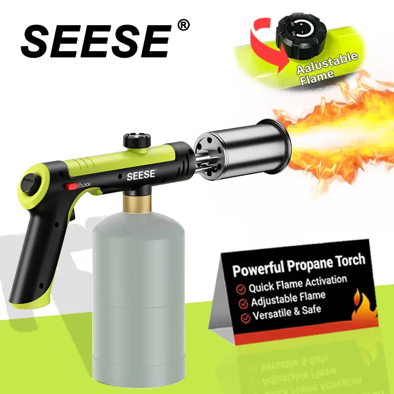 SEESE Propane Torch — One-Touch Max Fire, Safety Lock, Adjustable Flame | BBQ, Searing, Fireplace