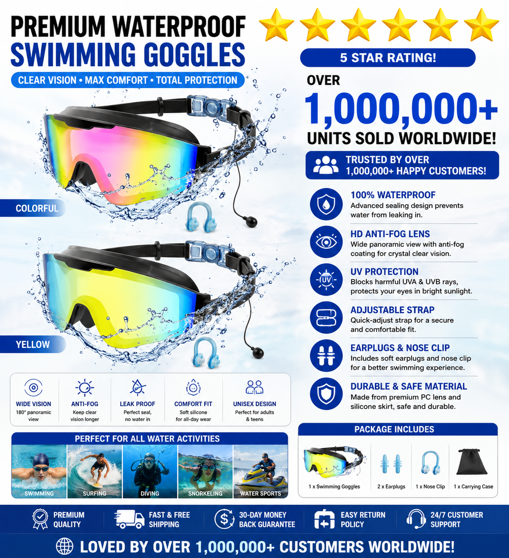 Outly 2-Pack Swim Goggles with Earplugs – Anti-Fog, UV Protection, 180° Wide View for Adults & Kids (Ages 4-12)