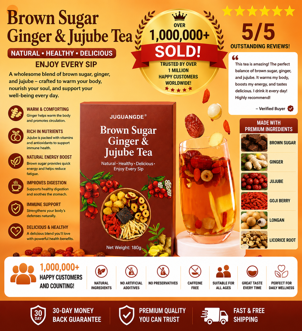 Juguangde Brown Sugar Ginger & Jujube Tea – Natural Herbal Blend | No Boiling Needed | 180g