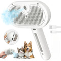 3-in-1 Steam Pet Brush | Self-Cleaning Grooming Comb for Dogs & Cats | Anti-Static Mist Spray | Bionic Anti-Scratch Pins | USB Rechargeable (White)