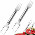 2-in-1 Watermelon Fork Slicer Cutter | 2Pcs Stainless Steel | Cut, Cube & Serve in One Tool | Portable for Camping, Picnics & Home Use