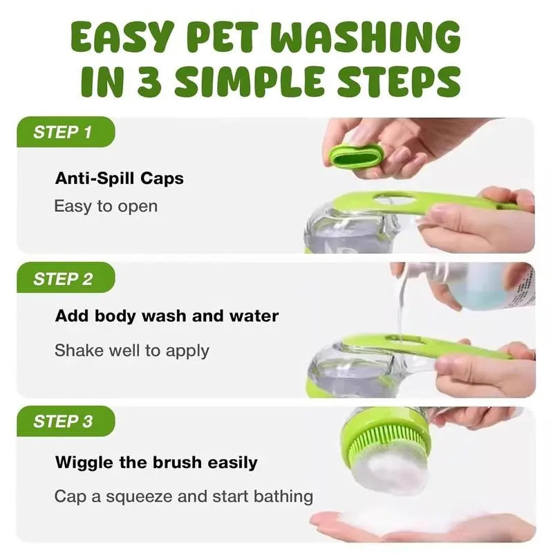 Pet Bath Brush 2 in 1 Dog Bath Brush with Built-in Shampoo Dispenser Multi-functional Dog Bath Brush for Long & Short Haired Dogs Cats Shower