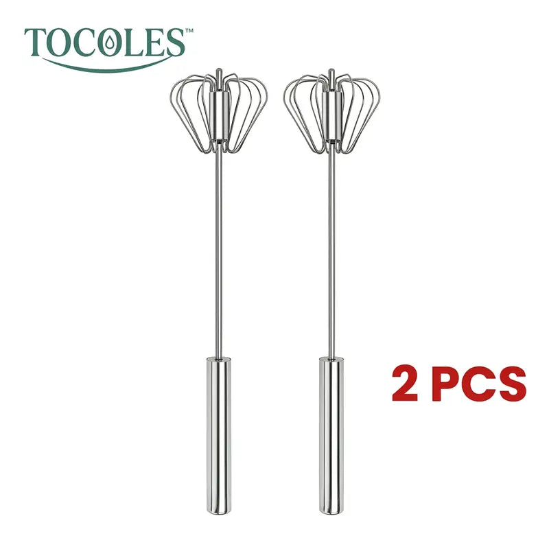 TOCOLES Semi-Automatic Stainless Steel Hand-Push Rotary Whisk | Food-Grade Rust-Resistant | Riveted Construction | Easy to Clean | For Eggs, Coffee & Cooking