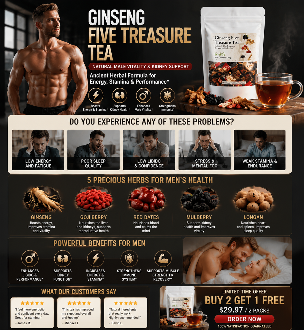 90 bags Kidney Tea Formula | Ginseng Five Treasure Tea | Red Date Wolfberry Mulberry Herbal Health Tea for Men — ZY
