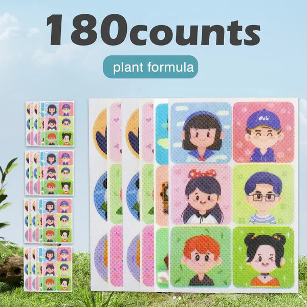 180-Count Mosquito Repellent Stickers for Kids | Plant-Based DEET-Free Formula | Up to 12 Hours Protection | Cute Animal & Character Designs | Safe for Baby