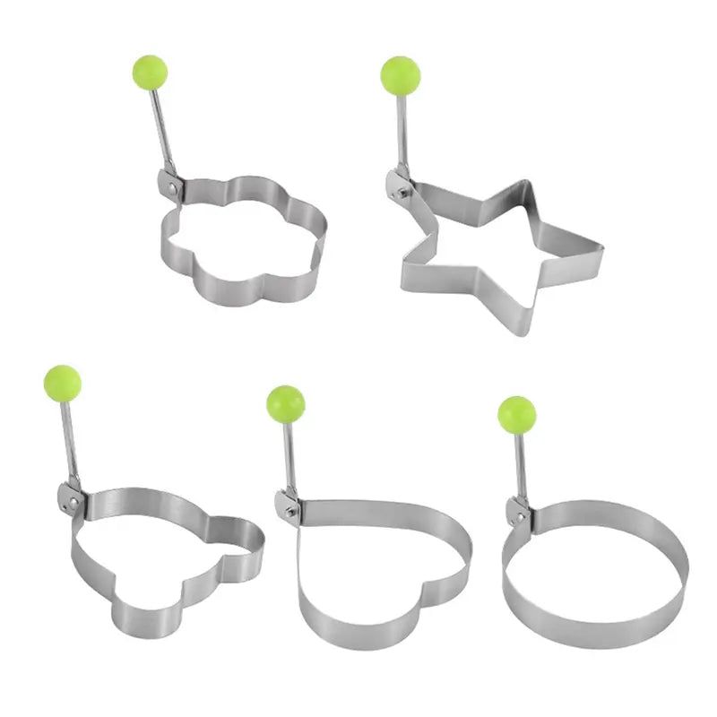 5Pcs Egg Ring Mold, Stainless Steel Fried Egg Shaper with Anti-Scald Handle, Cute Heart/Star/Bear/Flower/Round Pancake Molds for Breakfast, Non-Stick Egg Cooker Rings for Kids - YY
