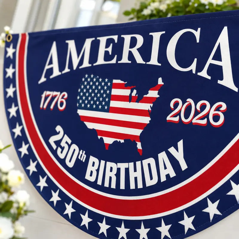 America 250th Birthday Bunting Flag – 1776-2026 USA Patriotic Half Circle Banner