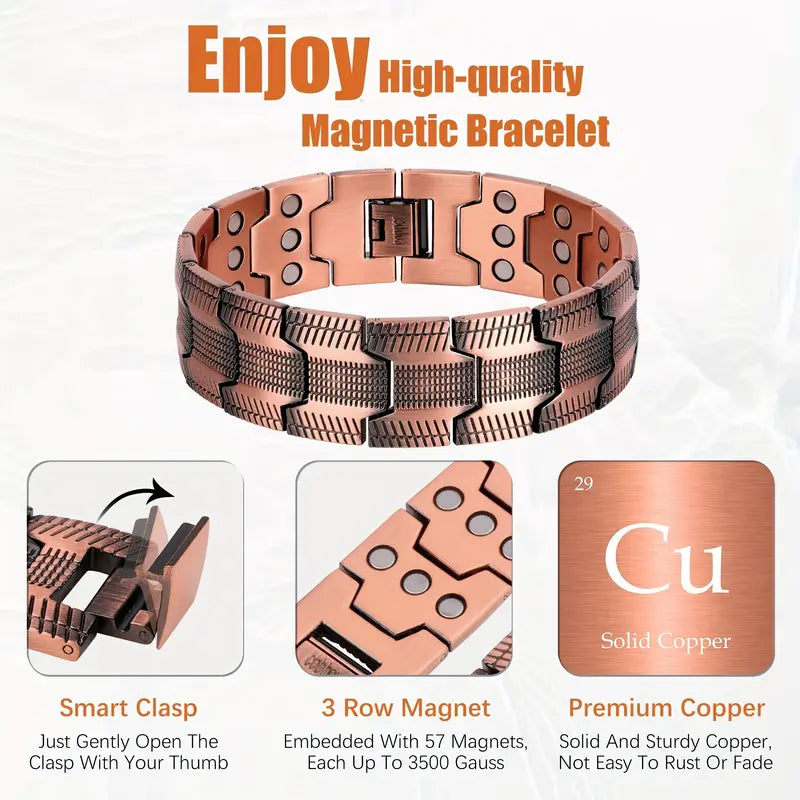 Men's Copper Magnetic Bracelet – Triple Row Super Magnet with Adjustable Size Tool