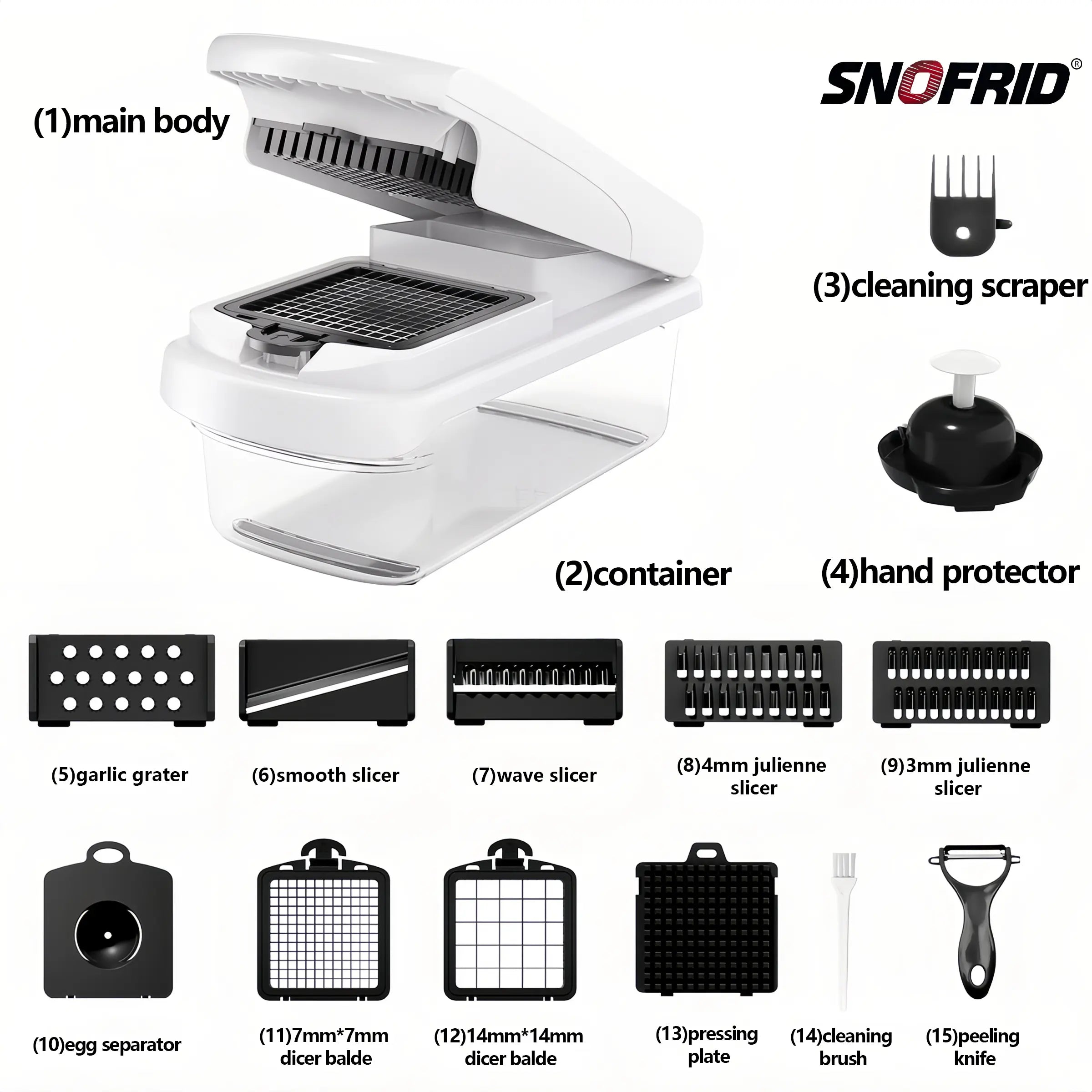 Snofrid 15-in-1 Vegetable Chopper with 8 Blades & Container