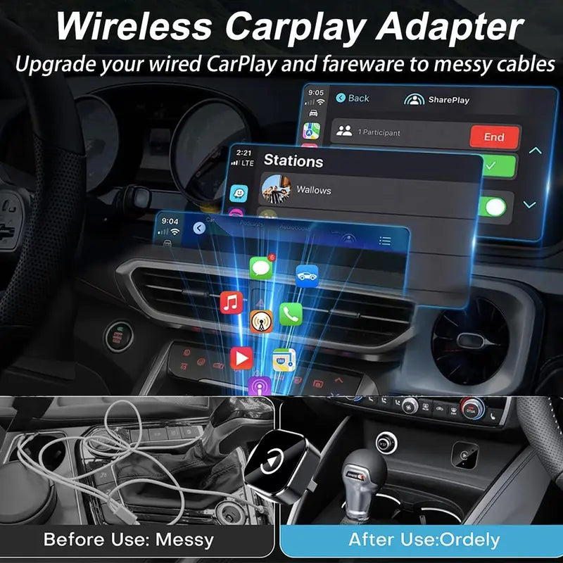 YURNLV Wireless CarPlay Adapter – iPhone & Android Compatible, Plug & Play, Hands-Free Calling