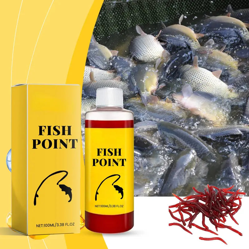 Fish Point Concentrated Fish Attractant Liquid – Fast-Acting Red Worm Bait Additive for Freshwater Fishing, Enhances Scent & Improves Bite Response (100ml)