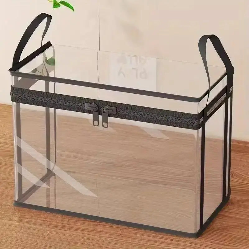 Large Clear Plastic Storage Box with Zipper Lid – Heavy-Duty Organizer for Home, Camping & Moving. Length: 12.47 ft Width: 7.87 ft Height: 10.50 ft