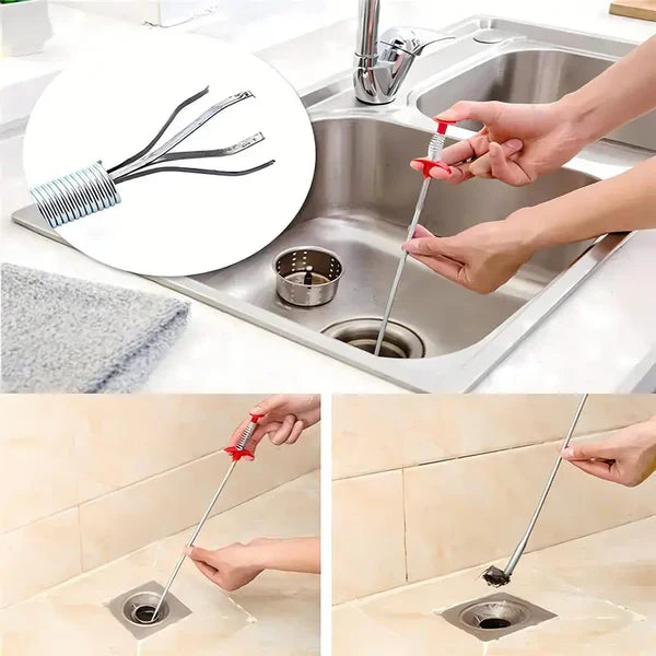 Flexible Grabber Claw Pick Up Reacher Tool | 78.74 Inch Bendable Drain Snake with 4 Claws | Retrieves Keys, Unclog Drains | Kitchen Sink, Shower, Toilet