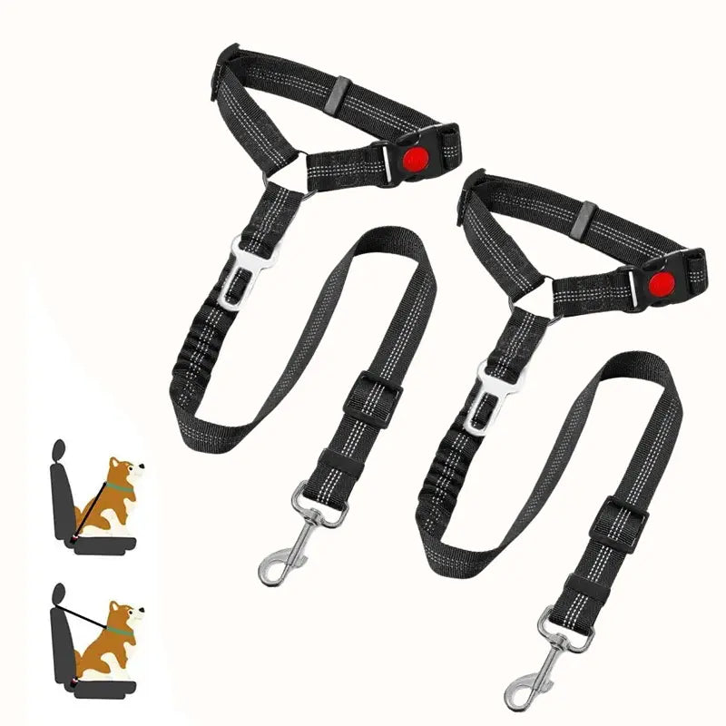 2-Pack Pet Car Seat Belt Dog Leash – Adjustable Safety Tether with Bungee Buffer