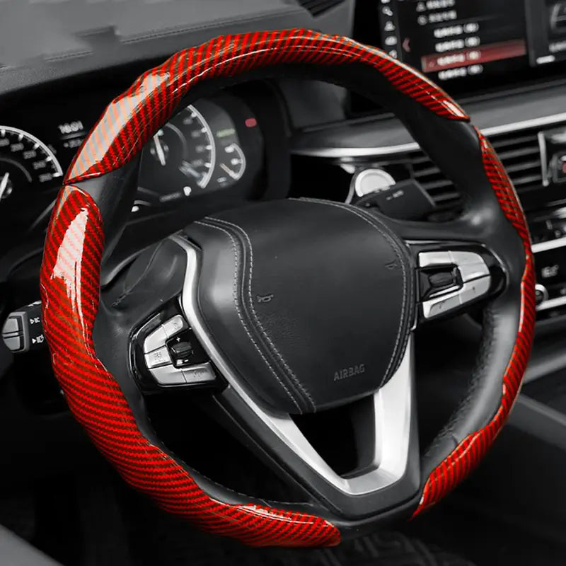 Carbon Fibre Steering Wheel Cover | Anti-Slip & Waterproof | 3D Embossing Card Structure | Universal O-Type & D-Type | 4-Season Car Interior Accessory