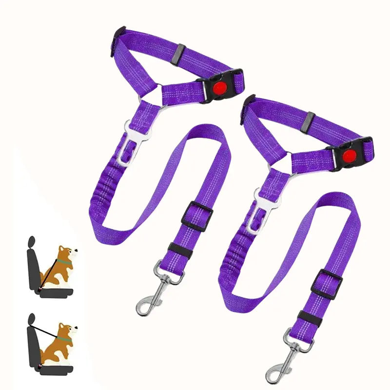 2-Pack Pet Car Seat Belt Dog Leash – Adjustable Safety Tether with Bungee Buffer