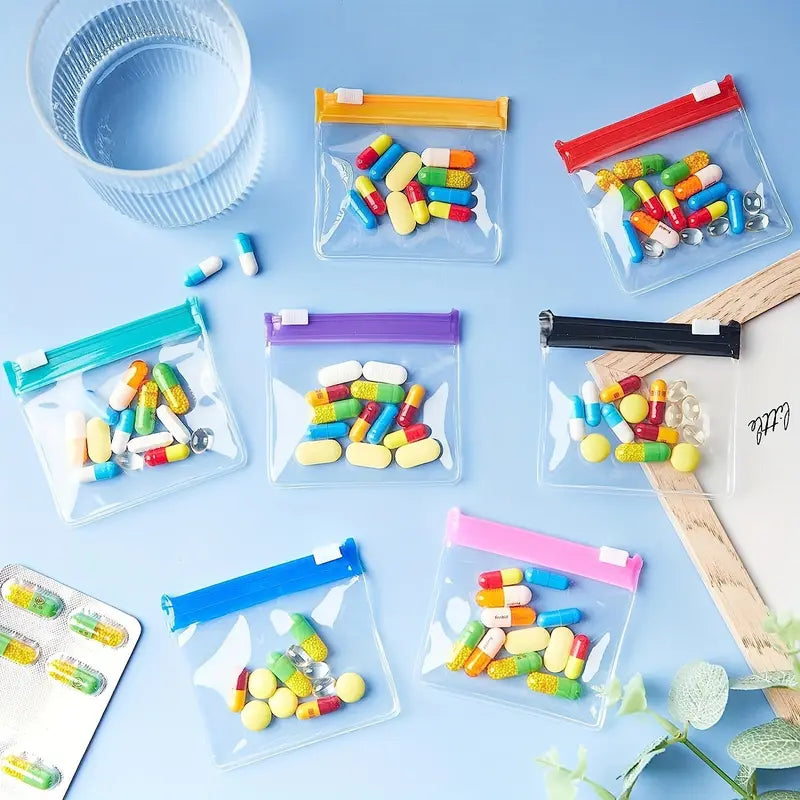 Clear Zipper Pill Storage Bags – 7-Pack Reusable Organizer Pouches for Pills, Vitamins & Travel Essentials